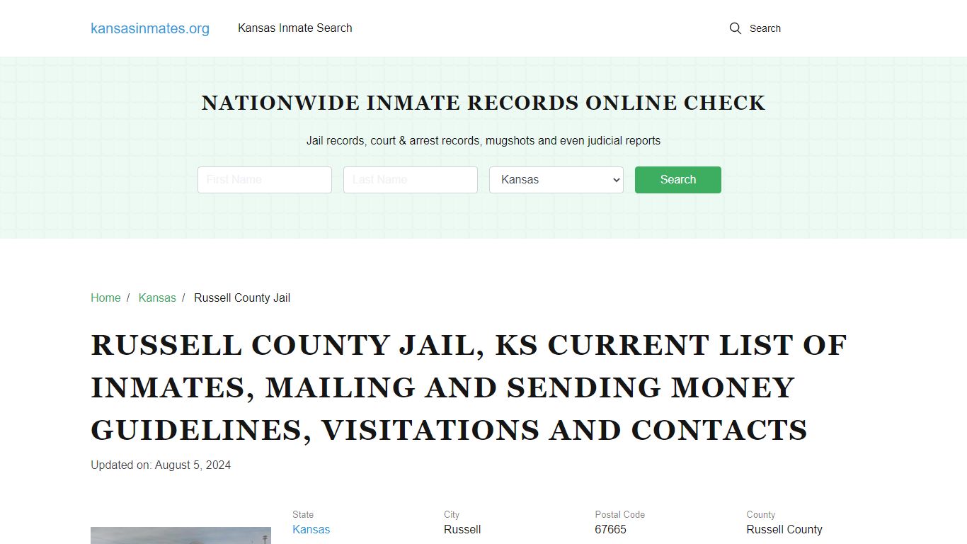 Russell County Jail, KS: Offender Locator, Visitation & Contact Info